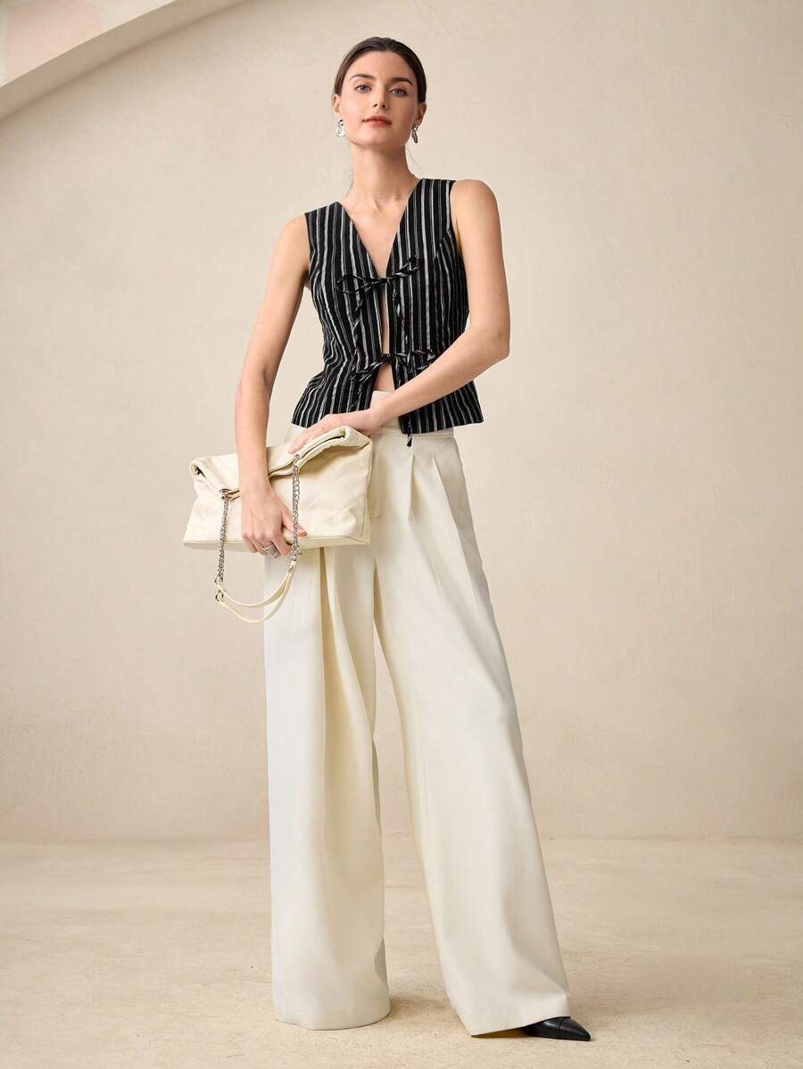 BizChic 女士黑白条纹系带吊带背心，适合通勤和夏季音乐节 - 黑與白 - 查看 1