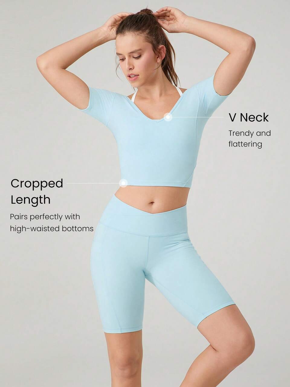 FeatherFit™ Slim Cropped Length Contour U Back Tee Low Impact Yoga Pilates Daily Summer Baby Tee Spring