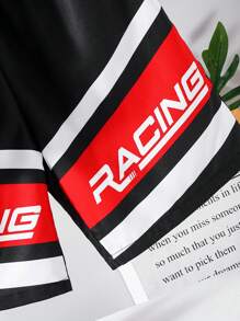 SHEIN 2pcs/Set Tween Boy Casual Korean Street Style Race Car Print Short Sleeve Shirt And Shorts Set, Suitable For Commute, School, Daily Casual Wear, Sports, Spring/Summer