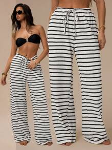 Forever 21 Damen Lässig hose mit Vorderbindung und Streifen, minimalistischer Lässig-Stil, für den Alltagsgebrauch