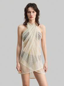 Ontre Vestido de playa de estilo vintage de uso múltiple, traje de baño de mujer con textura calada, falda envolvente transparente blanca, material especial para vacaciones en la playa, estilo bohemio
