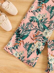 2pcs/Set Teen/Teen Girl Ribbed Knit Tank Top And Tropical Print Wide Leg Pants Set, Casual Holiday Outfit - Multicolor - View 6