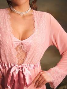 PinupGlam Retro Palace-Style Satin Mesh Lace Women Nightgown