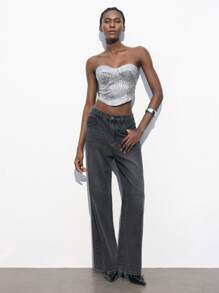 Maija Women's Asymmetrical Hem Metal Texture Cropped Bandeau Crop Top, Party Fashion Romantic, Fashion, Versatile; Suitable For Summer Vacation, Comfortable, Bohemian Style, Beach Wear, Swimsuit Cover-Up, Stylish, Elegant, Casual, , Simple Daily Wear, Country Style, Essential, Solid Color, Holiday Casual, Decent, Single Lady, Ideal For Vacation Elegant Fashion Business Casual Woman Going Out Tops Graduation Outfit European Summer Hawaii Outfits Women Summer Dresses For Women Streetwear Women Stockholm Style Teacher Outfits For Women