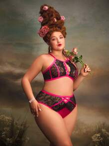 PinupGlam Lencería de talla grande sexy con encaje de espina de pescado