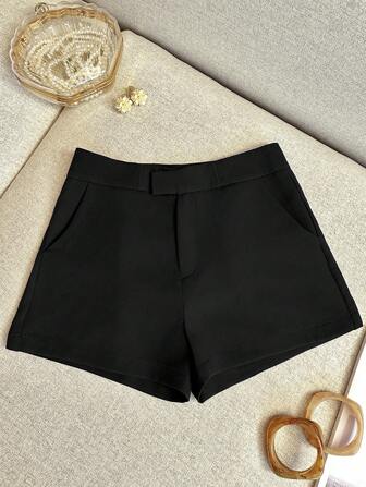 Airaco Pantalones cortos casuales de mujer de unicolor simple con bolsillo