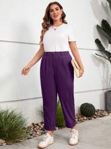 SHEIN LUNE 加大夏季高腰褶饰裤