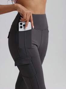 SHEIN Solid Color Casual Sports Leggings, Minimalist & Fashionable For Everyday Wear - Dark Grey - View 6