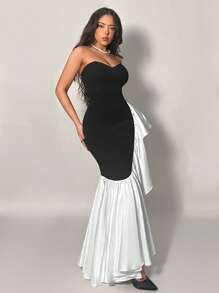 SHEIN Privé Women's Spring Elegant Romantic Fashion Commuter Sexy Black And White Tight Dresses Dresses For Party, Vacation, Back To School, Romantic Dating And Birthday, Wedding Season, Graduation Season Dresses, Valentine's Day Dresses, Easter Dresses