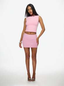 MISSGUIDED Two-Piece Bodycon Set Sleeveless Crop Top Mini Skirt Co-Ord Set Slim Fit Party Club Night Out Summer Fashion Set - Pink - View 3