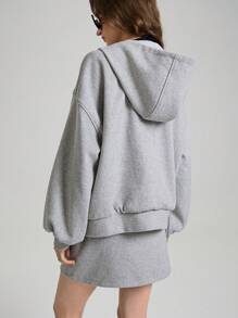 Ontre 2 件套女士套装：连帽灯笼袖灰色春季休闲运动衫，舒适宽松版型，时尚百搭，2025 年新款现代都市风格 - 灰色 - 查看 2