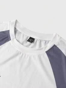 Manfinity Hypemode Conjunto de top y shorts minimalista para hombres con bloqueo de color y estampado de letras de carreras