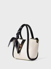 Bolso de mano con decoración de bufanda delgada y bolsillo interior, regalo de Navidad, San Valentín, invierno - Blanco y Negro - Ver 3