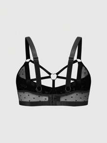 ROMWE 3pcs/Set Goth Lace Underwire Bra, G-String And Garter Belt Sexy Lingerie Set - Black - View 5