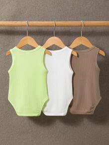 Baby Boys Comfortable Sleeveless Round-Neck Bodysuit Three Pieces Set