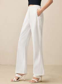 BizChic Women's White Commuting Flared Leg Dress Pants, Spring/Summer - White - View 4