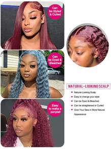 Perruque de cheveux humains à lacets frontaux bouclés frisés Bordeaux 99J 13x4, perruque à lacets frontaux transparents de couleur vin rouge 99j bouclée 13x4 pour femmes