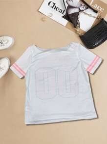 SHEIN EZwear 女士数字印花短袖休闲宽松 T 恤 - 白色 - 查看 2