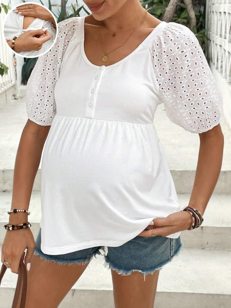 SHEIN Solid Color Comfortable Nursing Casual Maternity T-Shirt