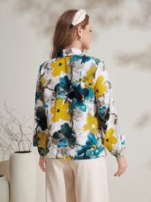 SHEIN Maternity Front Button Long Sleeve Printed Casual Blouse, For Everyday Wear - Multicolor - View 2
