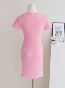 Wildeya Tween-Mädchen Kleid, elegantes, süßes, kurzärmliges Minikleid aus Strick mit Schleife, rosa Kleid, geeignet für Sommer und Frühling, passend für Party und Urlaub