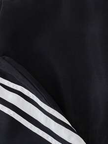 SHEIN 2pcs/Set Young Boy Casual Everyday Comfortable Versatile Black Woven Fabric White Letter Graphic Wide Strap Decorated Loose Fit Hooded Zipper Jacket & Shorts Set