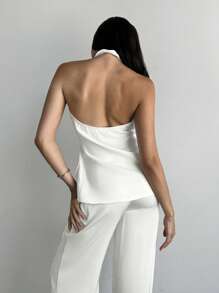 Aloruh Women's Elegant Business Commuting Fashion Simple Top Old Money Style Concert Women Streetwear Modest Minimalism Top Solid Color Simple Halter Casual Outing White Sleeveless Top Suitable For Spring And Summer,Graduation,Teacher For Women,Back To School