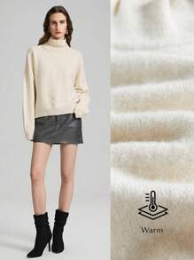 Ontre Long Sleeve Turtleneck Old Money Style Sweater, Women Fuzzy Cashmere Feel Sweater, Cozy Homewear, Milky White Color, Suitable For Spring - White - View 1