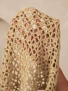 Women's Crochet Openwork Floral Halter Beach Cover Up Top, Solid Color Summer Ladies Holiday, For Summer Beach Vacation - Khaki - View 6