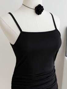 Lunivi Mädchen im Teenager-Alter Gestricktes figurnahes Kleid mit gerüschtem Träger und Seitenschleife, lässig süßer Allround-Stil Kleider für Mädchen