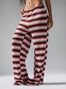 MISSGUIDED Pantalones de playa de ganchillo con diseño de zigzag, pantalones anchos de estilo bohemio y festival, ropa de resort, vacaciones de verano, loungewear, estilo retro