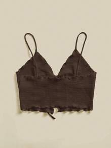 SHEIN Essnce 女士纯色前系带短款吊带背心，适合度假 - 咖啡棕 - 查看 2