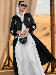 Al Najma Cárdigan árabe de mujer de manga larga con estampado floral y largo tipo maxi suelto, abayas
