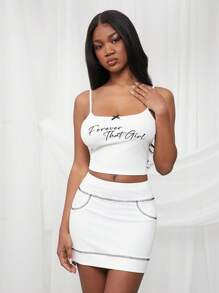 SHEIN Unity Black N White Summer Cute Everyday Women's Forever That Girl Bow Camisole Top,Sleeveless Casual Loungewear Festival Streetwear Bridal Dinner Prom Gym - White - View 1