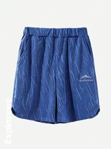 SHEIN Tween-Jungen 2-teiliges Set mit kurzärmligem Oberteil und Shorts mit Berg- und Buchstaben-Print - Blau - Übersicht 11