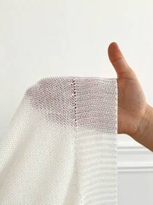 SHEIN EZwear Áo len dệt kim mỏng nhẹ cơ bản cỡ lớn, màu trơn, thoáng khí, cho mùa xuân/hè - trắng - Xem 6