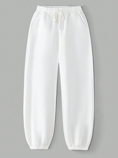 SHEIN BASICS Women's Casual Loose Solid Color Knit Pants With Pockets