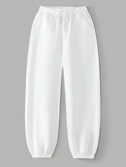 SHEIN BASICS Women's Casual Loose Solid Color Knit Pants With Pockets