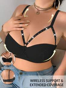 Plus Size Rhinestone Decor Camisole Top, Simple & Fashionable For Casual Daily Wear - Black - View 3