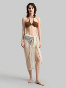 Ontre Vestido de playa de estilo vintage de uso múltiple, traje de baño de mujer con textura calada, falda envolvente transparente blanca, material especial para vacaciones en la playa, estilo bohemio