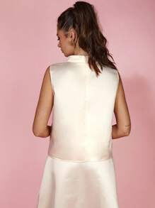 COSMINA Ladies Sleeveless Stand Collar Elegant Formal Occasion, Daily Wear, Office Siren Outfits, Influencer Style, Old Money Style, Summer Outfits For Women