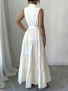 Elenzga 女士 V 领纽扣腰带长裙