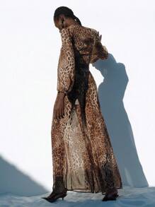 Lumivelle Damen Leopardenmuster lässiges einfaches Lässig Cover-Up Top und Hose für den Urlaub, für den Sommerurlaub am Strand