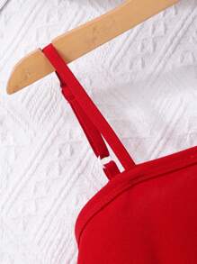 Conjunto de tirantes de unicolor elegante con perlas y lazo para niña preadolescente con cinturón, para verano, ropa para niña de color rojo, para vacaciones, verano, viajes