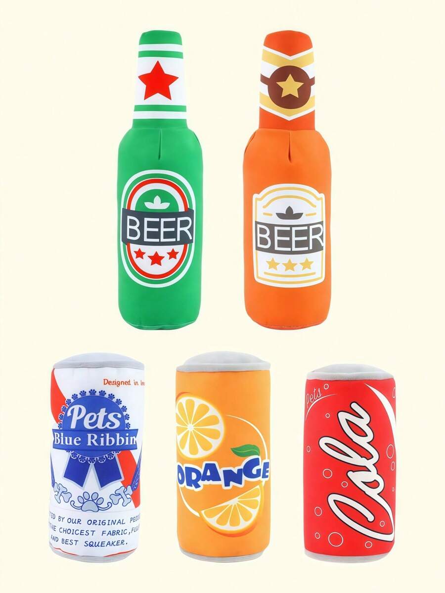 1 件装毛绒发声啤酒瓶和可乐瓶设计宠物狗咀嚼玩具用于磨牙 - 彩色 - 查看 1