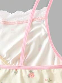 Regata Romântica de Estilo Pastoril com Renda Floral Delicada, Patchwork, Confortável e Fofa para Meninas Adolescentes