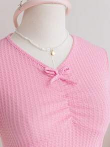 Wildeya Tween-Mädchen Kleid, elegantes, süßes, kurzärmliges Minikleid aus Strick mit Schleife, rosa Kleid, geeignet für Sommer und Frühling, passend für Party und Urlaub