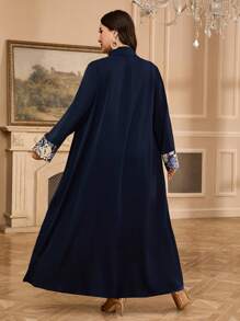 Al Najma Abaya de style arabe élégante à imprimé floral et manches longues pour femmes grandes tailles