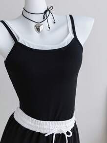 Wildeya Teenager Mädchen Set aus ärmelloser Kontrast Schwarz & Weiß Bluse und hochgeschnittener Weite Strick Hose, lässiger Basic für Sport