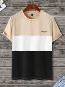 Manfinity Homme Men's Casual Simple Contrast Color Patchwork Short Sleeve T-Shirt - Multicolor - View 4